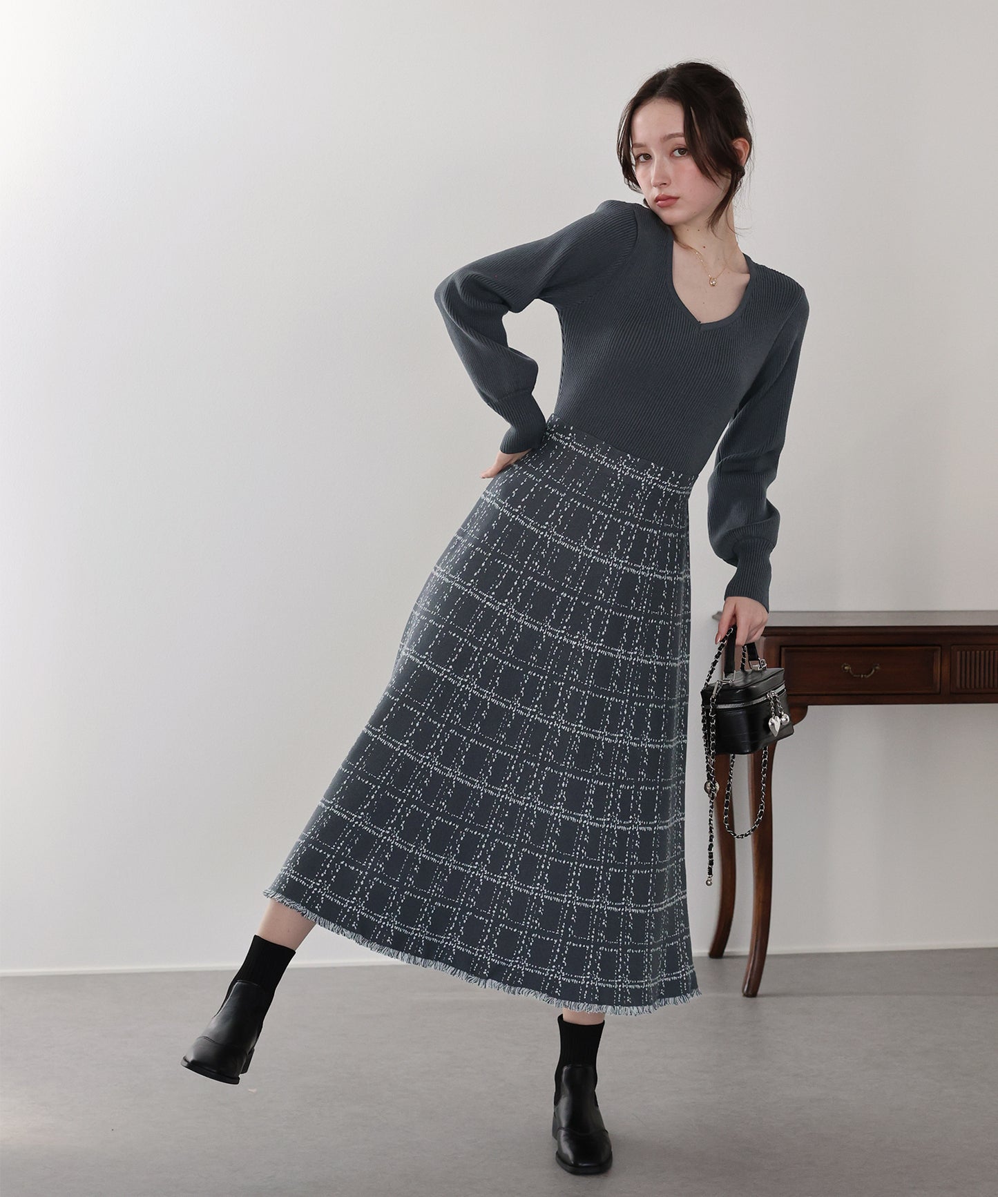 選べる2丈・チェックジャガードニットワンピース