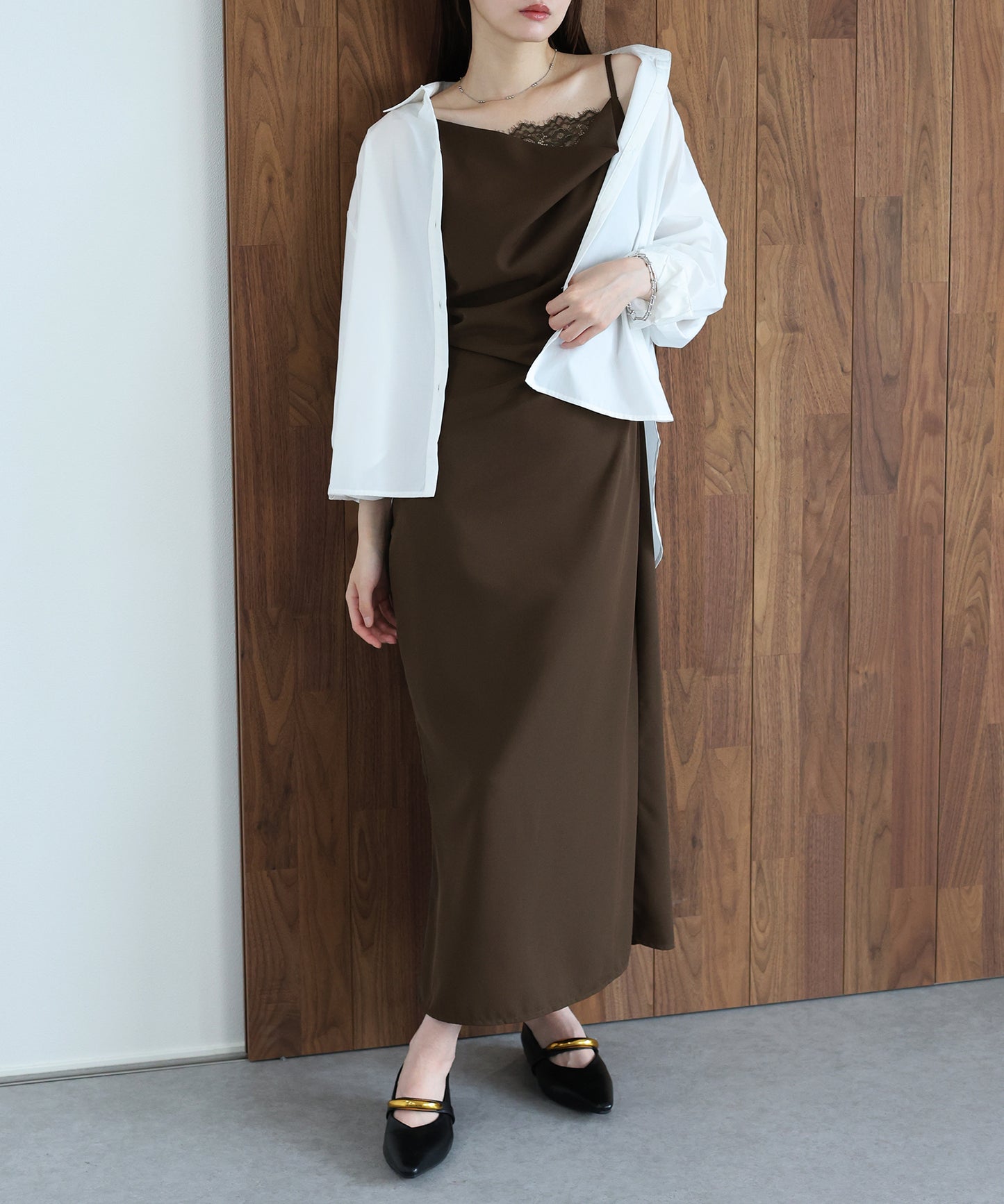 【早割5％OFF】レースドレープキャミワンピース