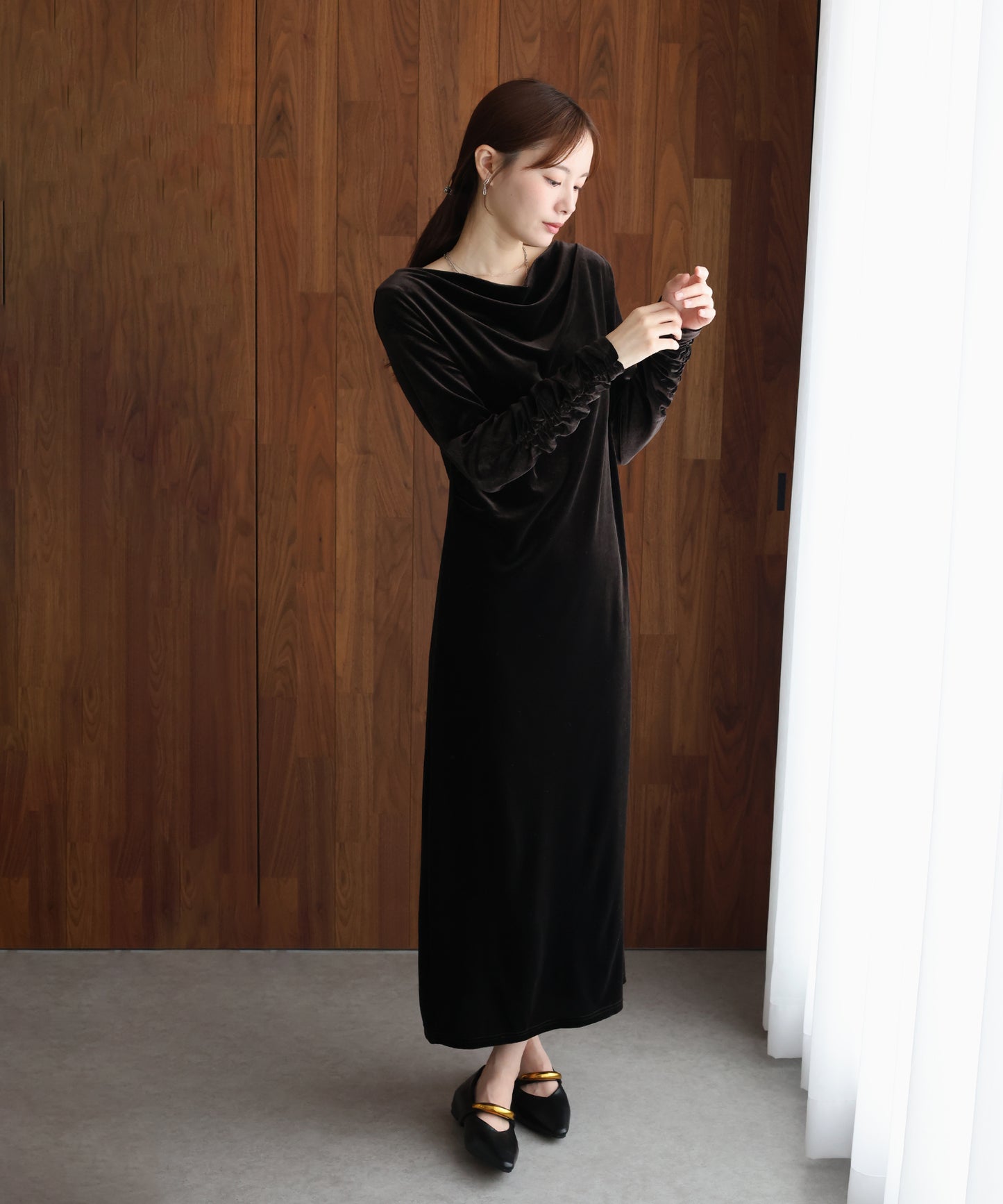 【早割5％OFF】ドレープベロアマキシワンピース