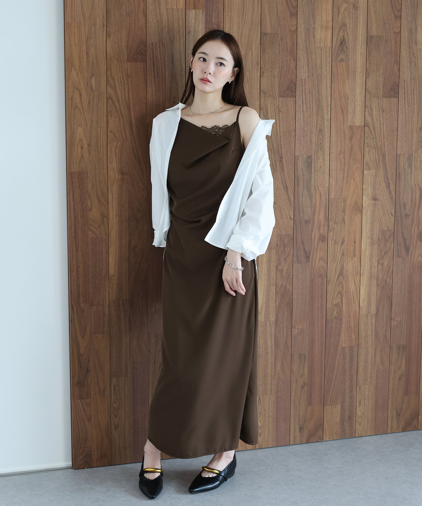 【早割5％OFF】レースドレープキャミワンピース