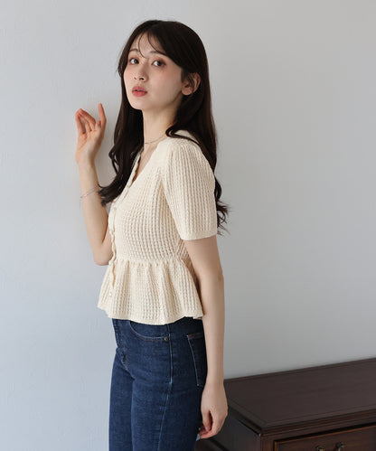 【TIME SALE】パールボタンペプラムニット
