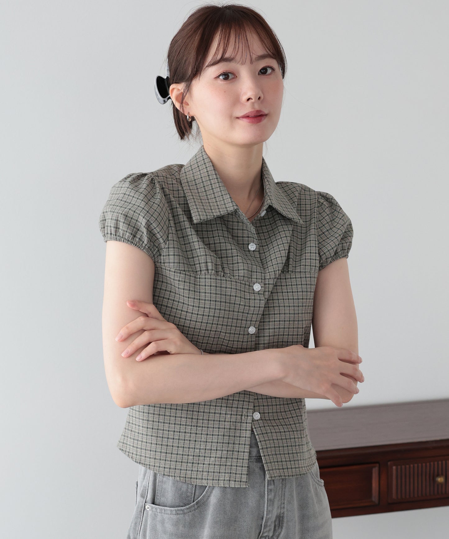 【早割5％OFF】パフスリープチェックシャツ【メール便】