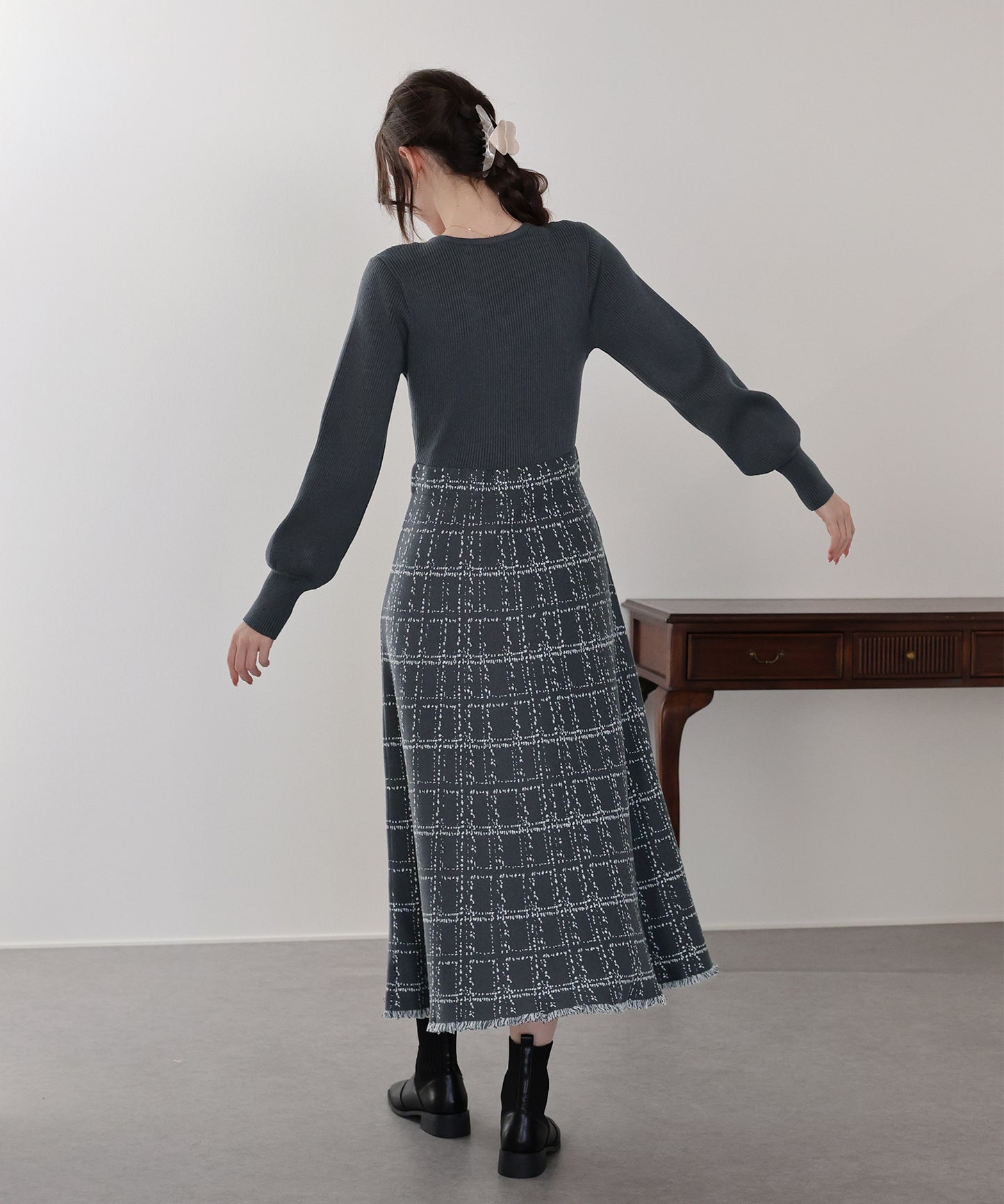 選べる2丈・チェックジャガードニットワンピース