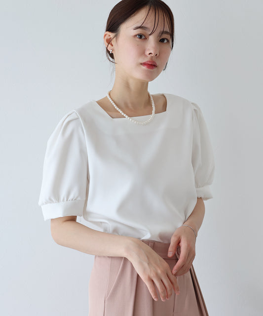 【TIME SALE】スクエアネックパフスリーブブラウス【ネコポス】