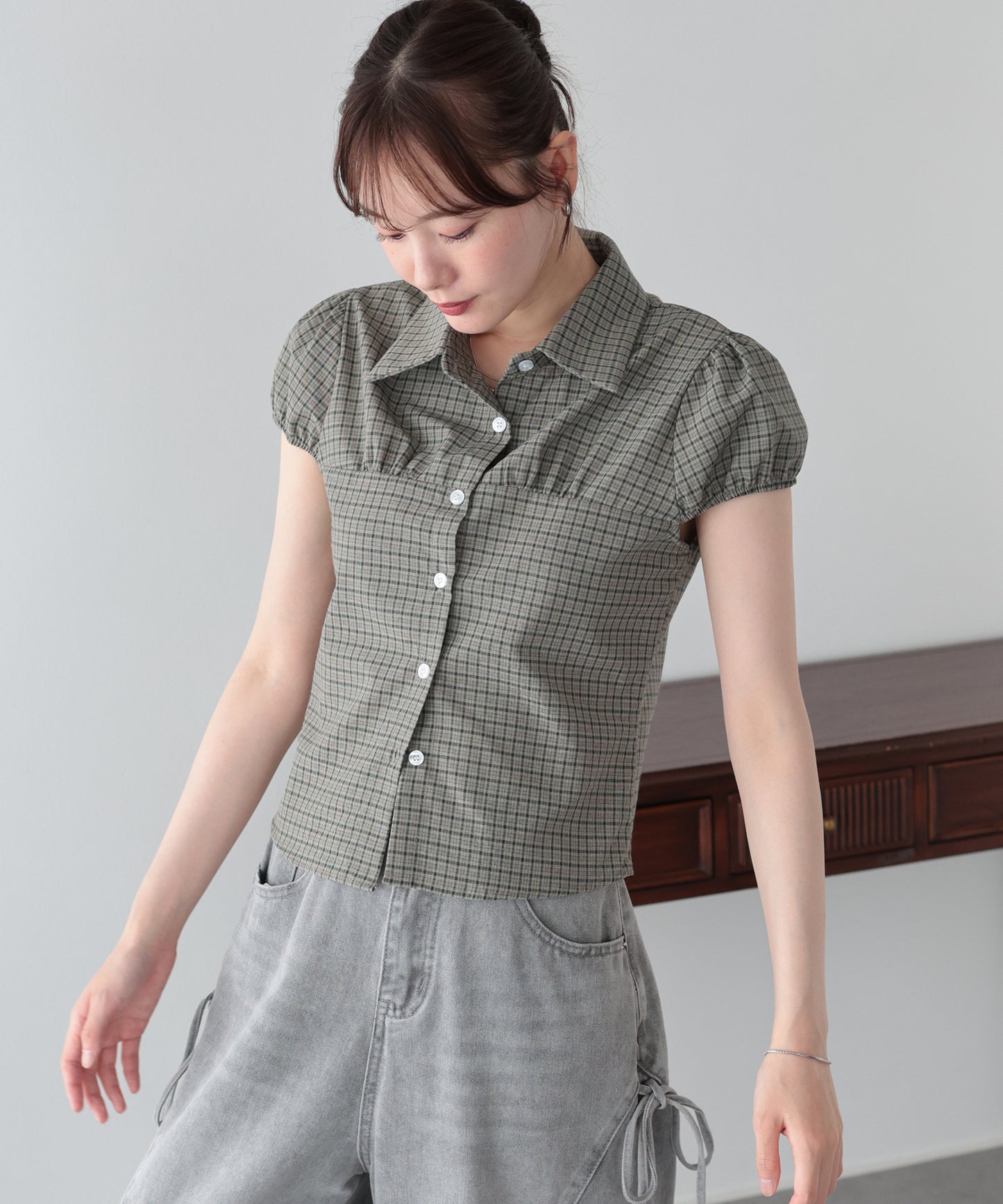 【早割5％OFF】パフスリープチェックシャツ【メール便】