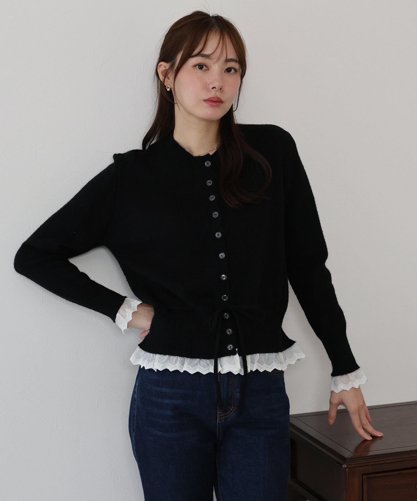 レースドッキングニットカーディガン