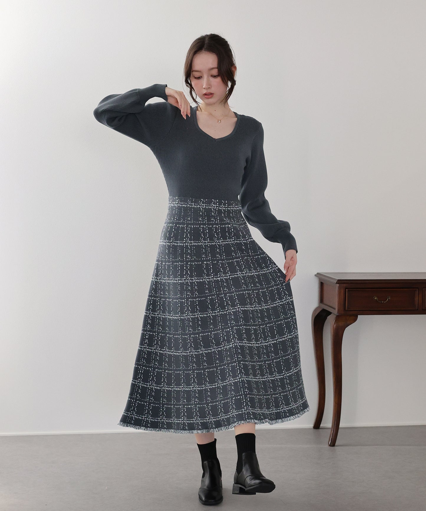 選べる2丈・チェックジャガードニットワンピース