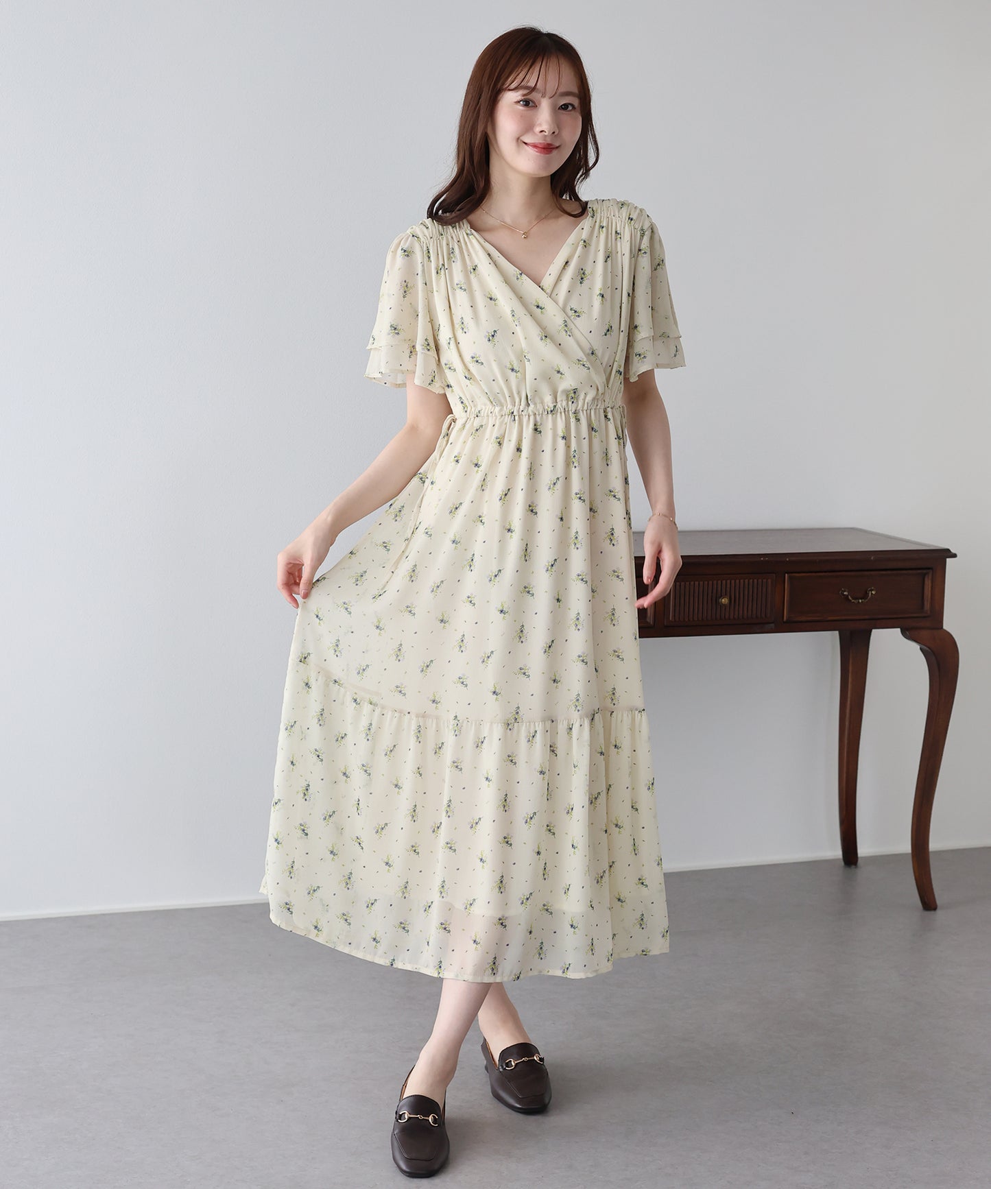 《選べる着丈》シフォンプリントカシュクールワンピース