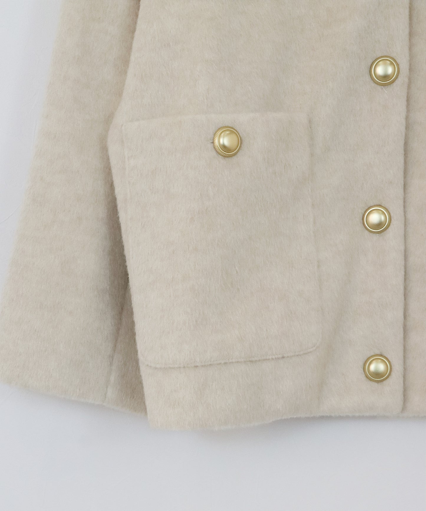 ゴールドボタンスタンドウールシャギーコート
