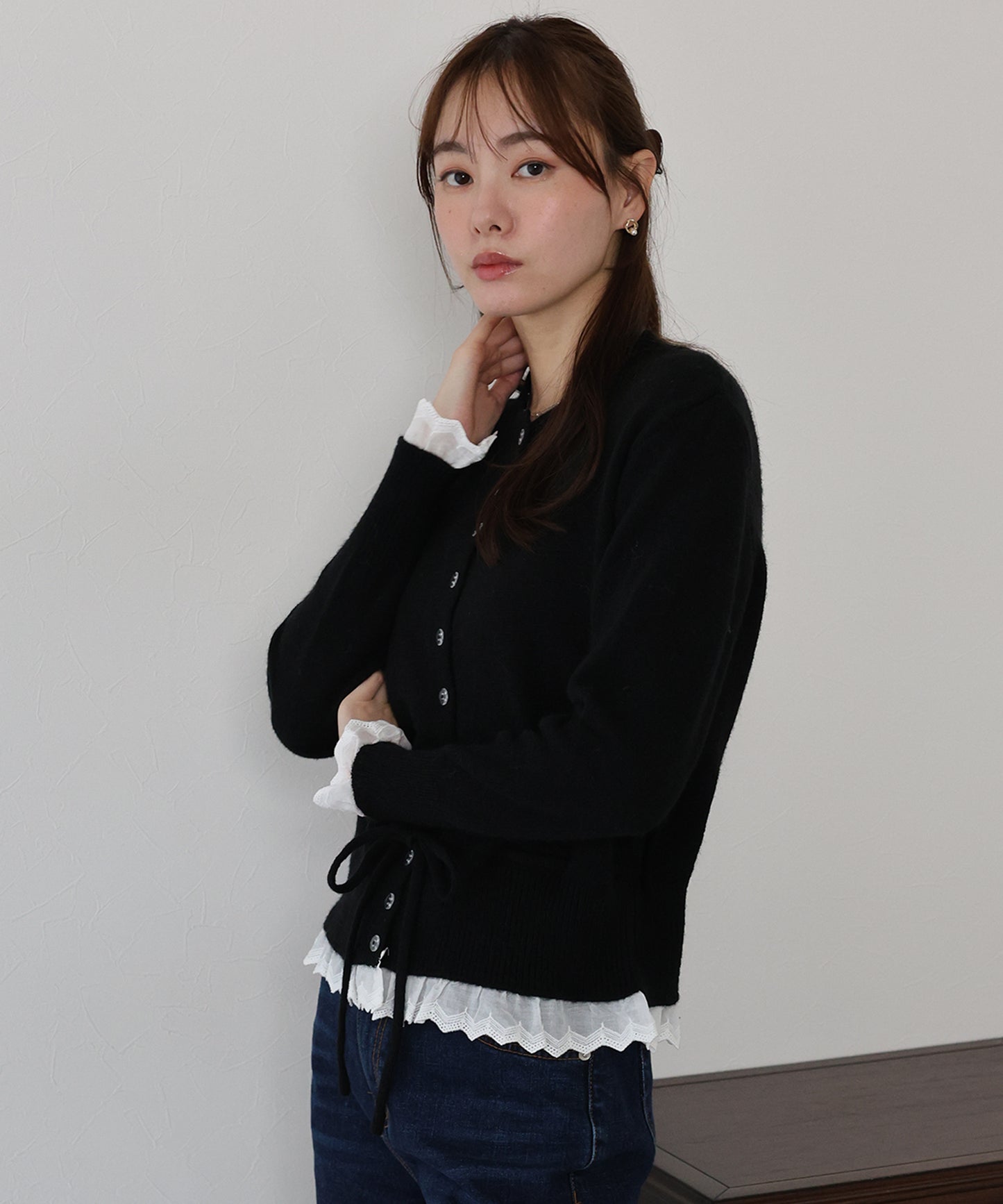 レースドッキングニットカーディガン