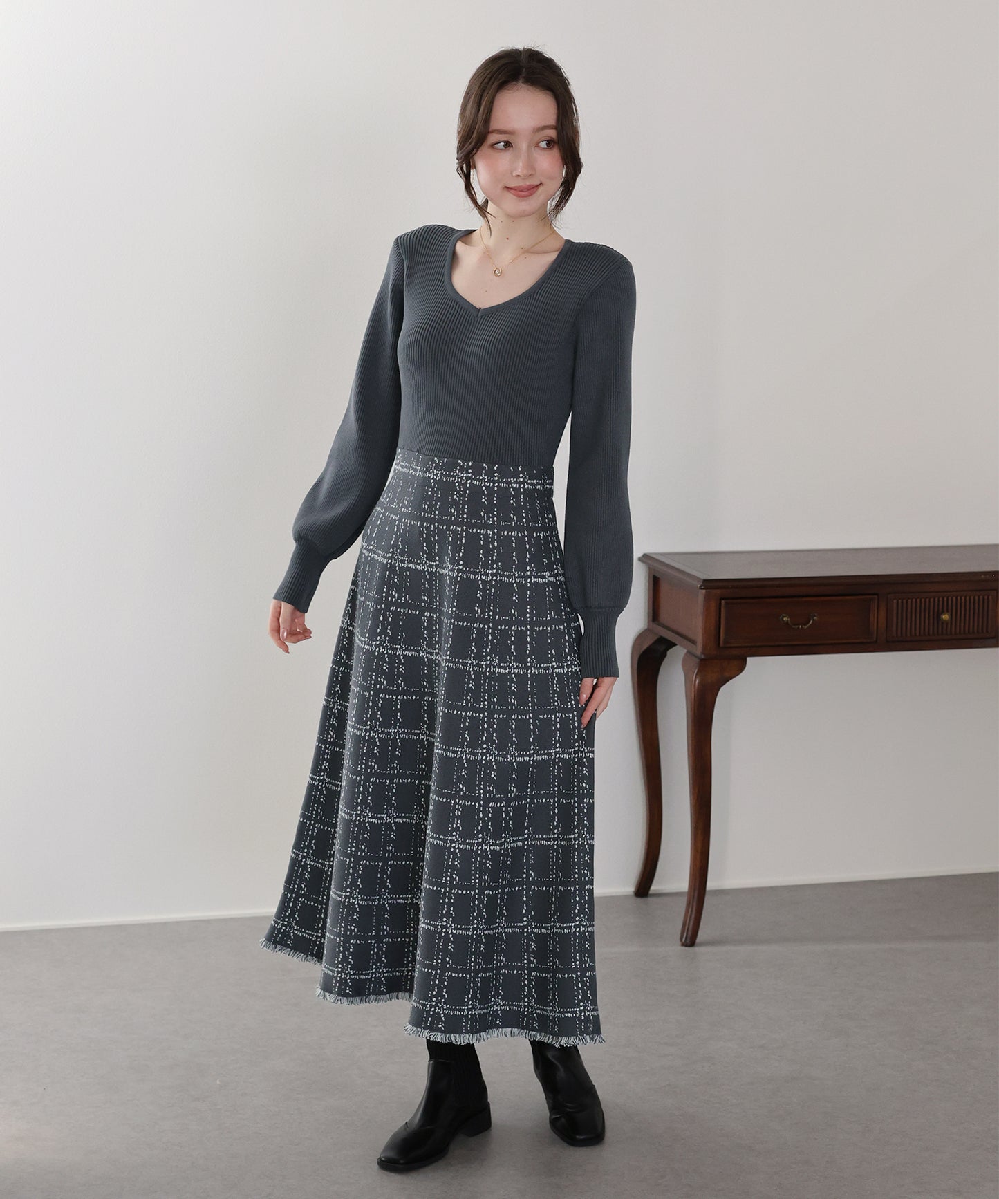 選べる2丈・チェックジャガードニットワンピース