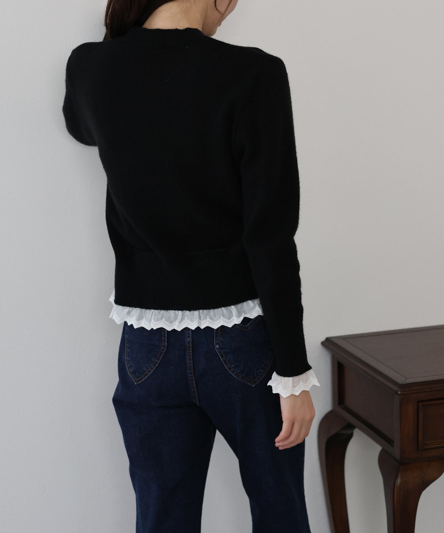 レースドッキングニットカーディガン