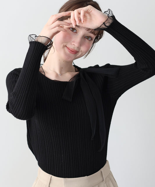 【早割5％OFF】シアーリボンドッキングニット