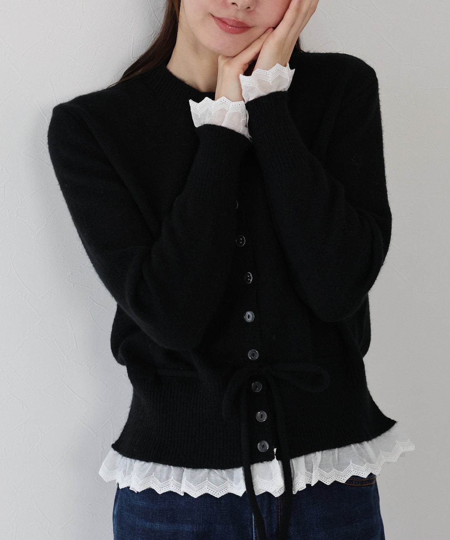 レースドッキングニットカーディガン