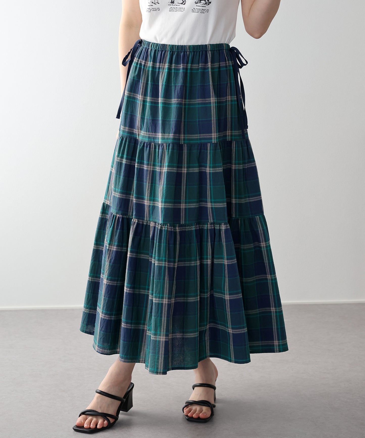 チェック柄サイドリボンティアードスカート