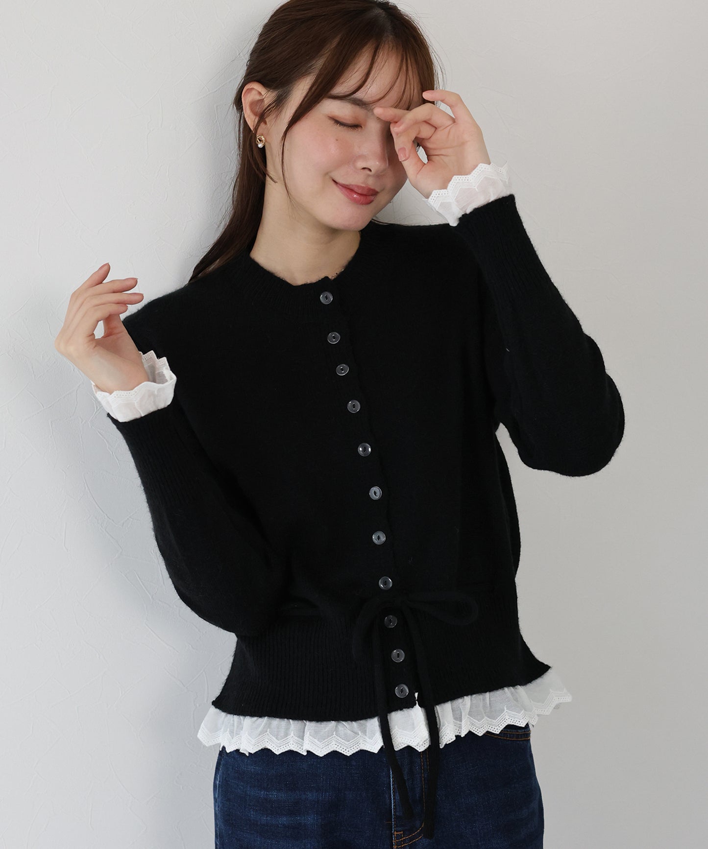 レースドッキングニットカーディガン