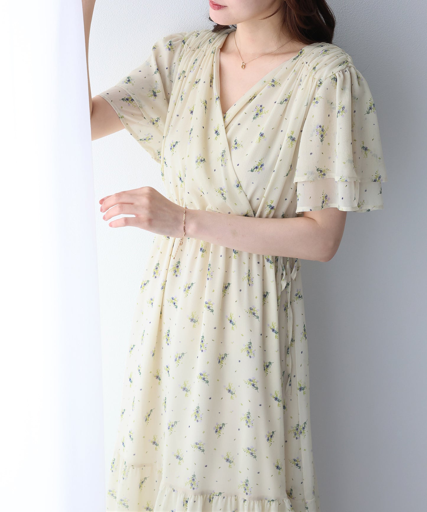 《選べる着丈》シフォンプリントカシュクールワンピース