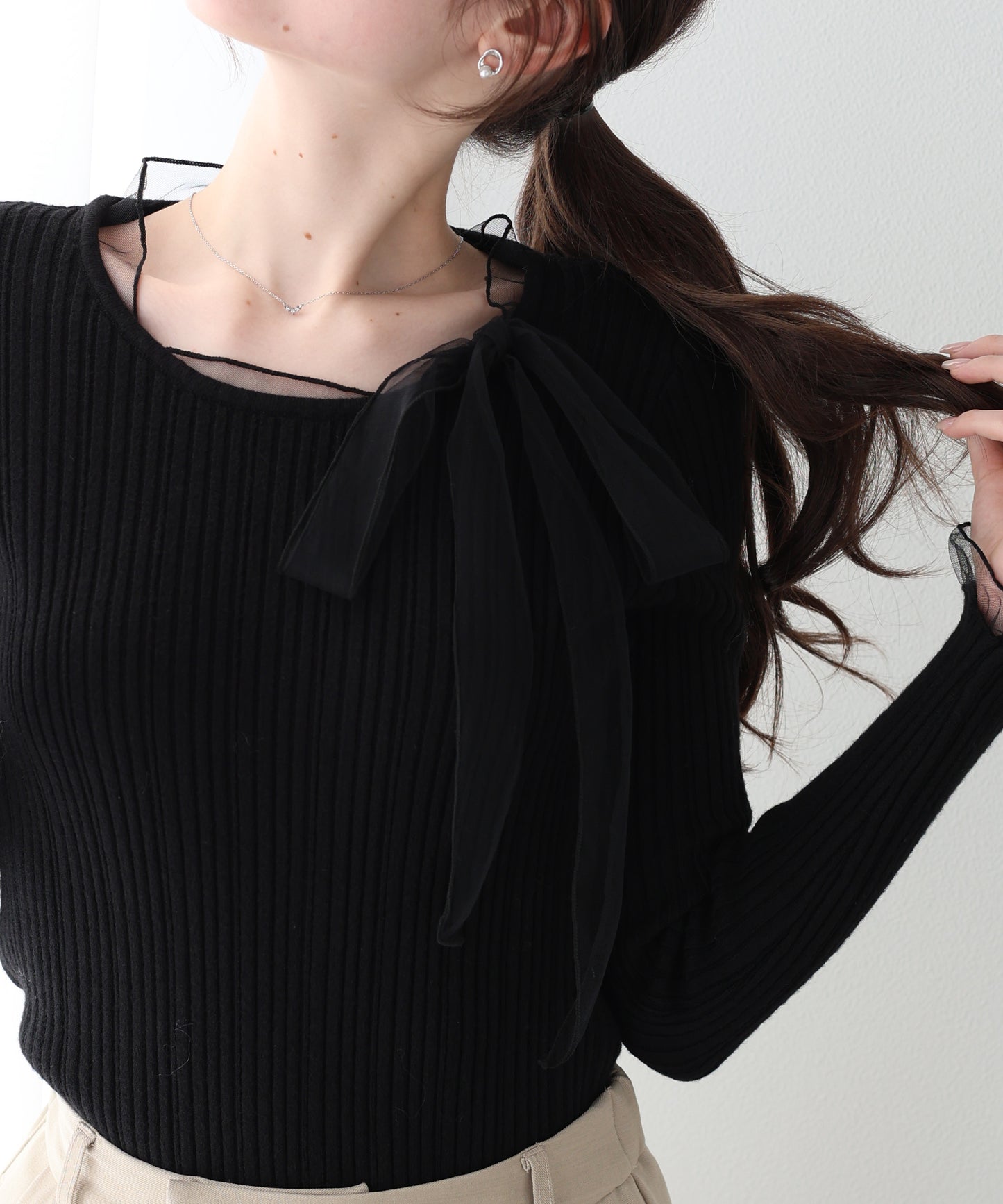 【早割5％OFF】シアーリボンドッキングニット