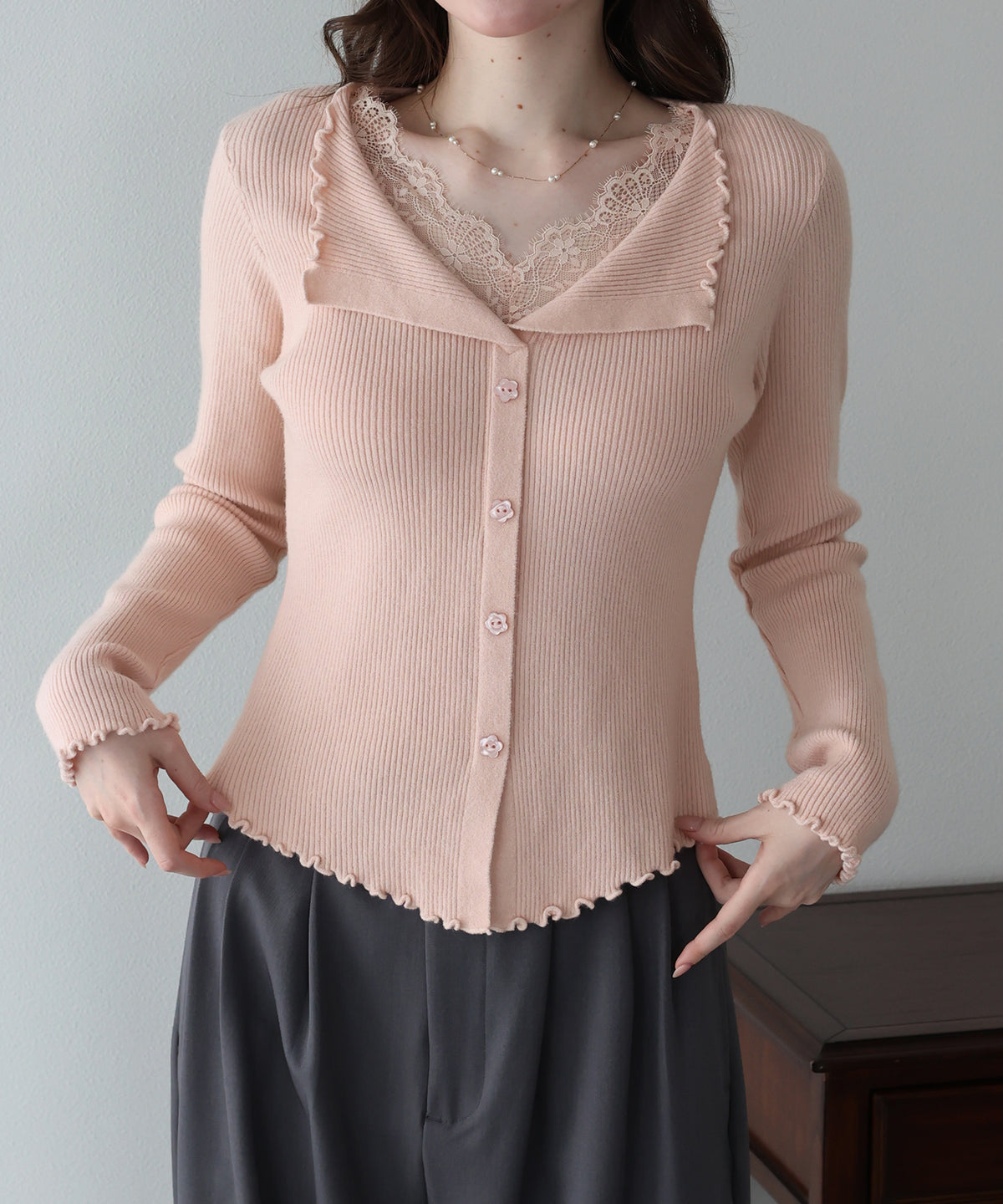 【早割5％OFF】レースレイヤードライクニット