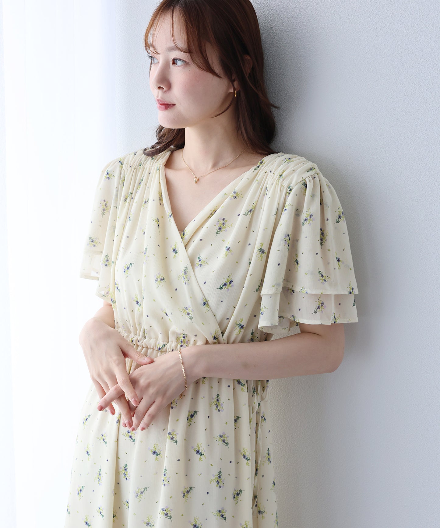 《選べる着丈》シフォンプリントカシュクールワンピース
