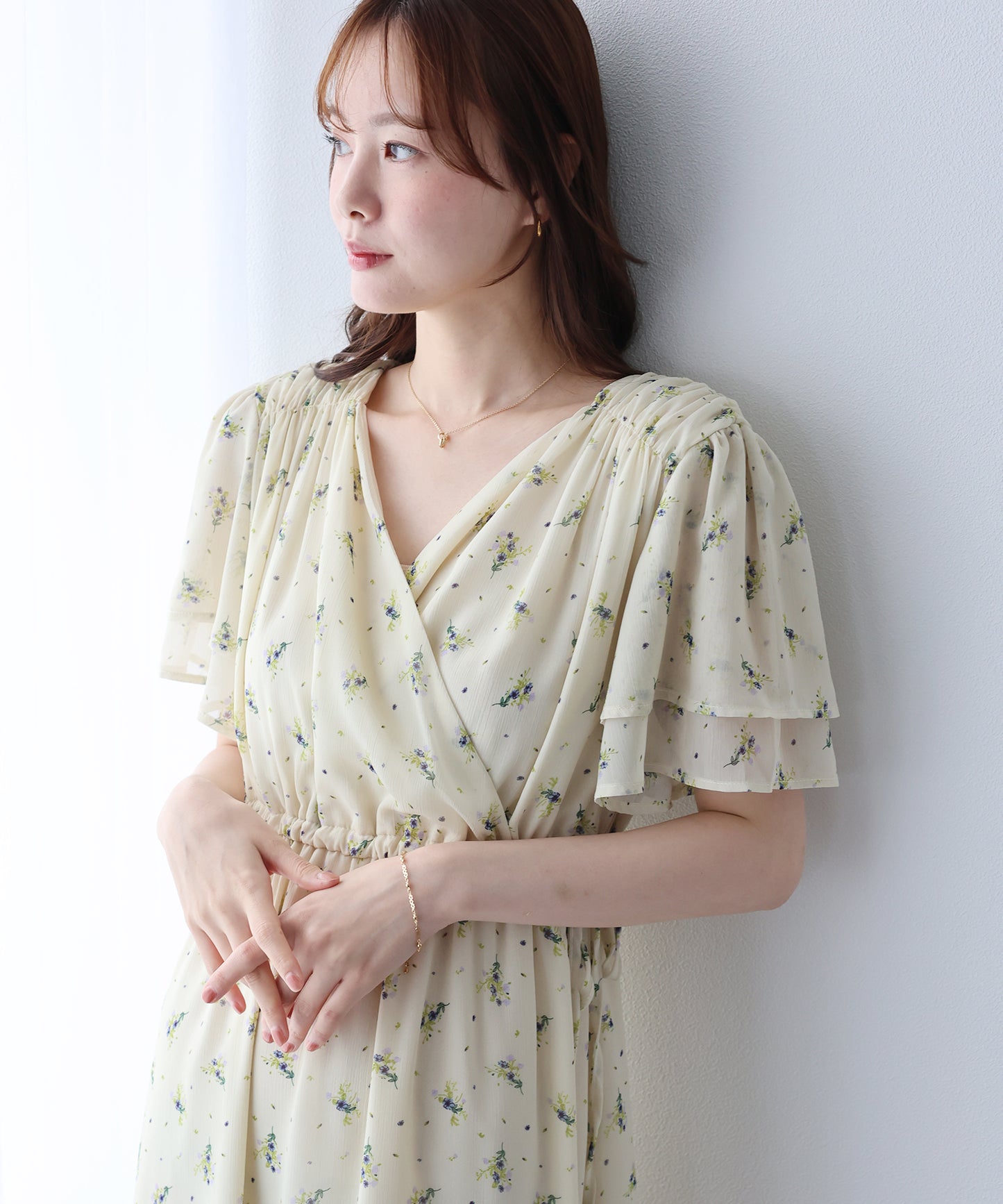 《選べる着丈》シフォンプリントカシュクールワンピース
