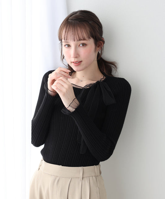 【早割5％OFF】シアーリボンドッキングニット