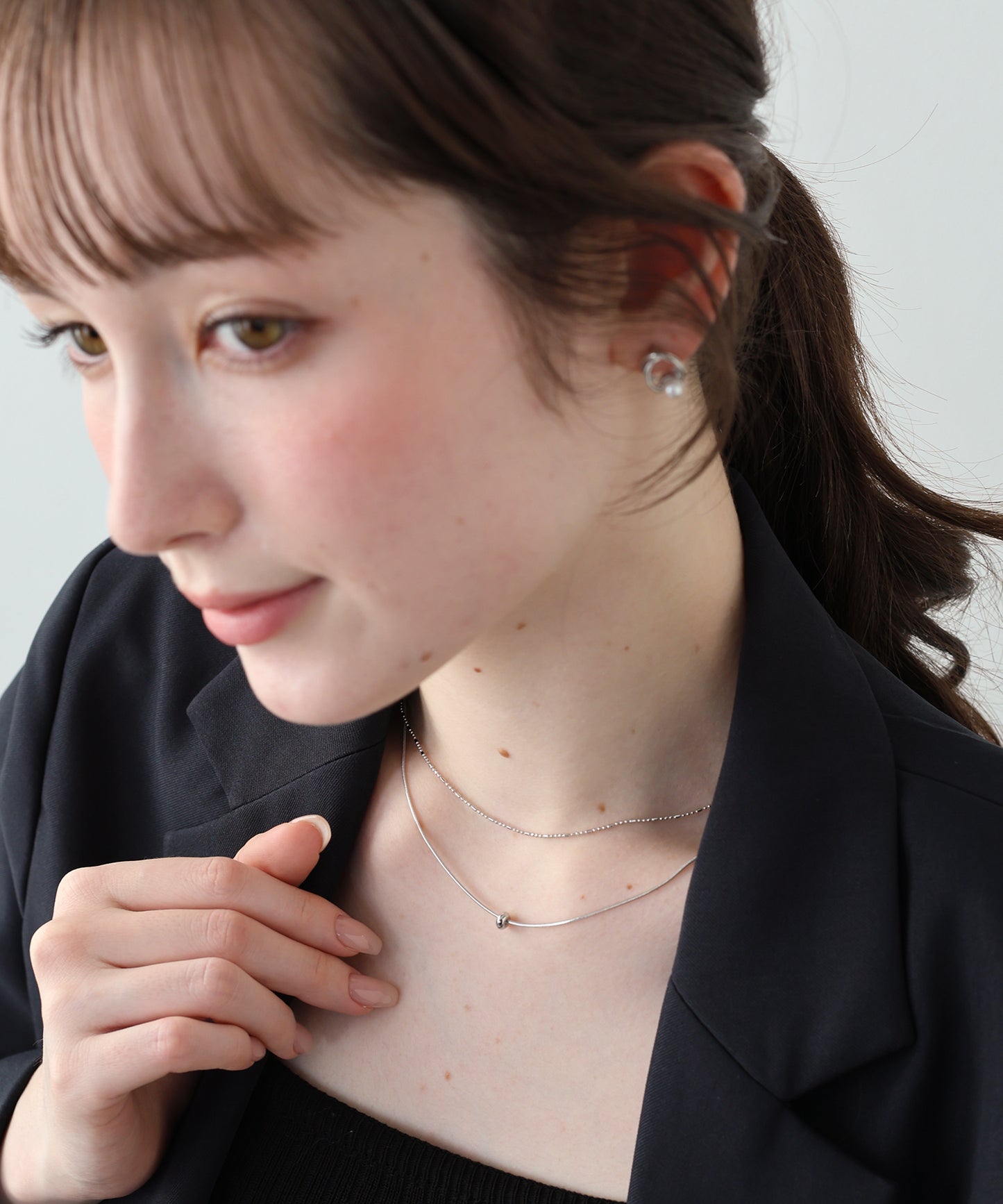 メタルモチーフ2連ネックレス/ ニッケルフリー【ネコポス】