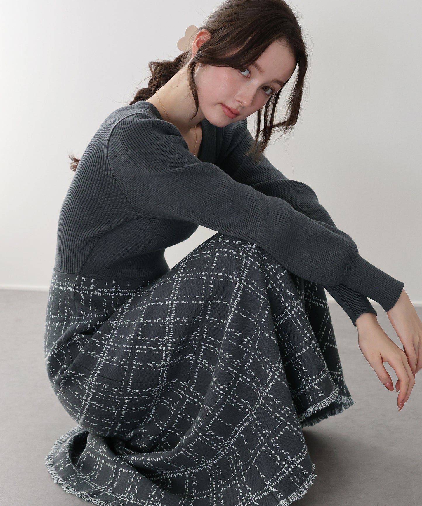 選べる2丈・チェックジャガードニットワンピース