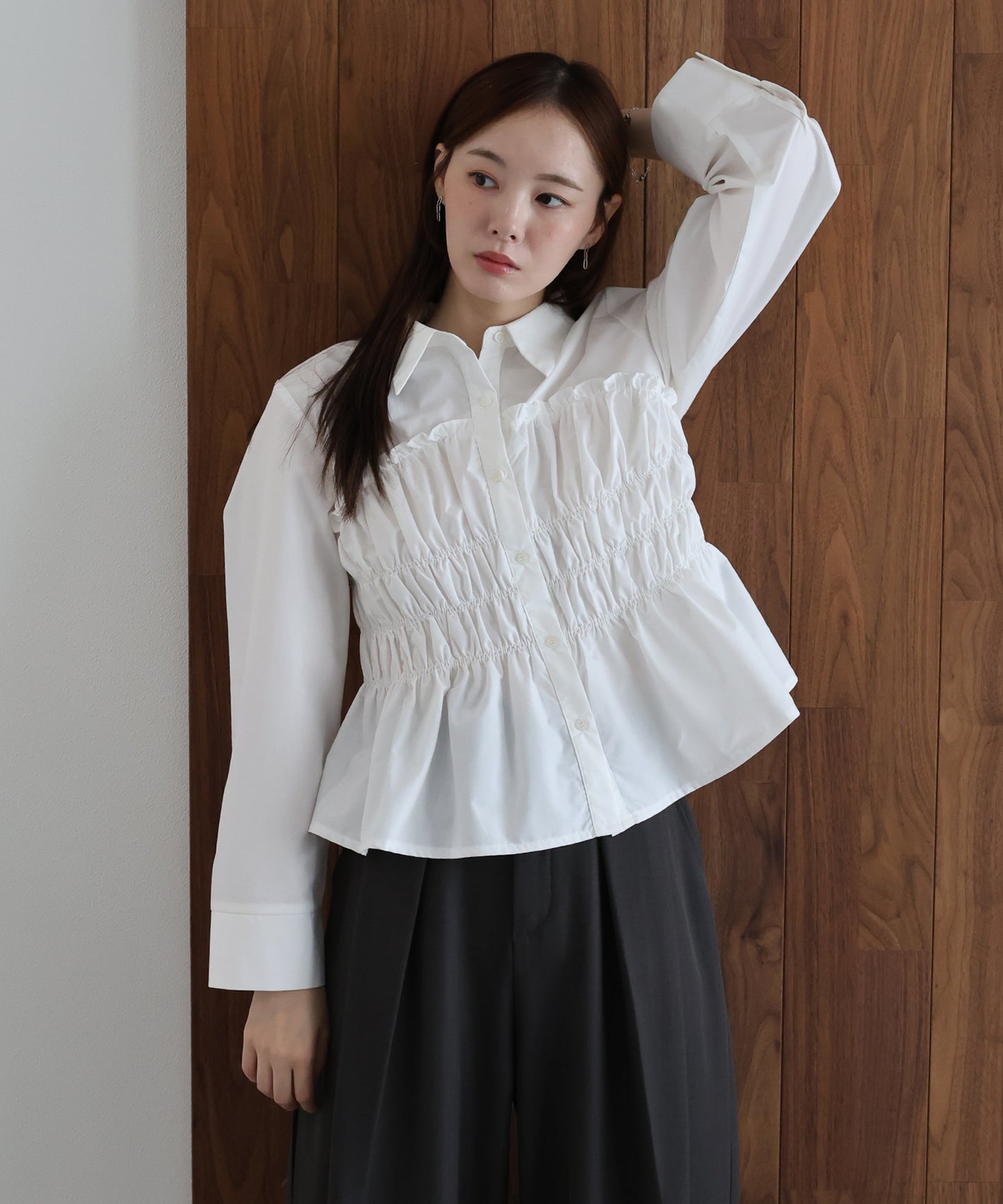 【早割5％OFF】ペプラムシャーリングシャツ