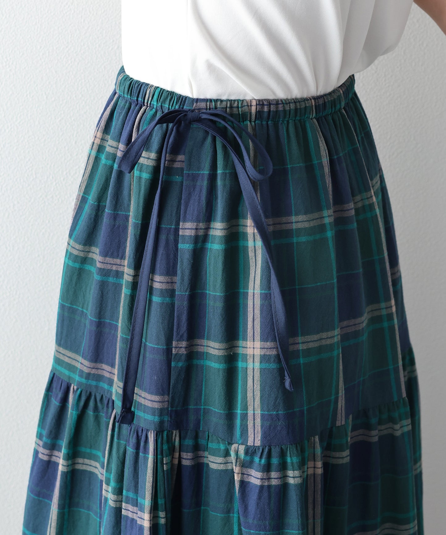 チェック柄サイドリボンティアードスカート