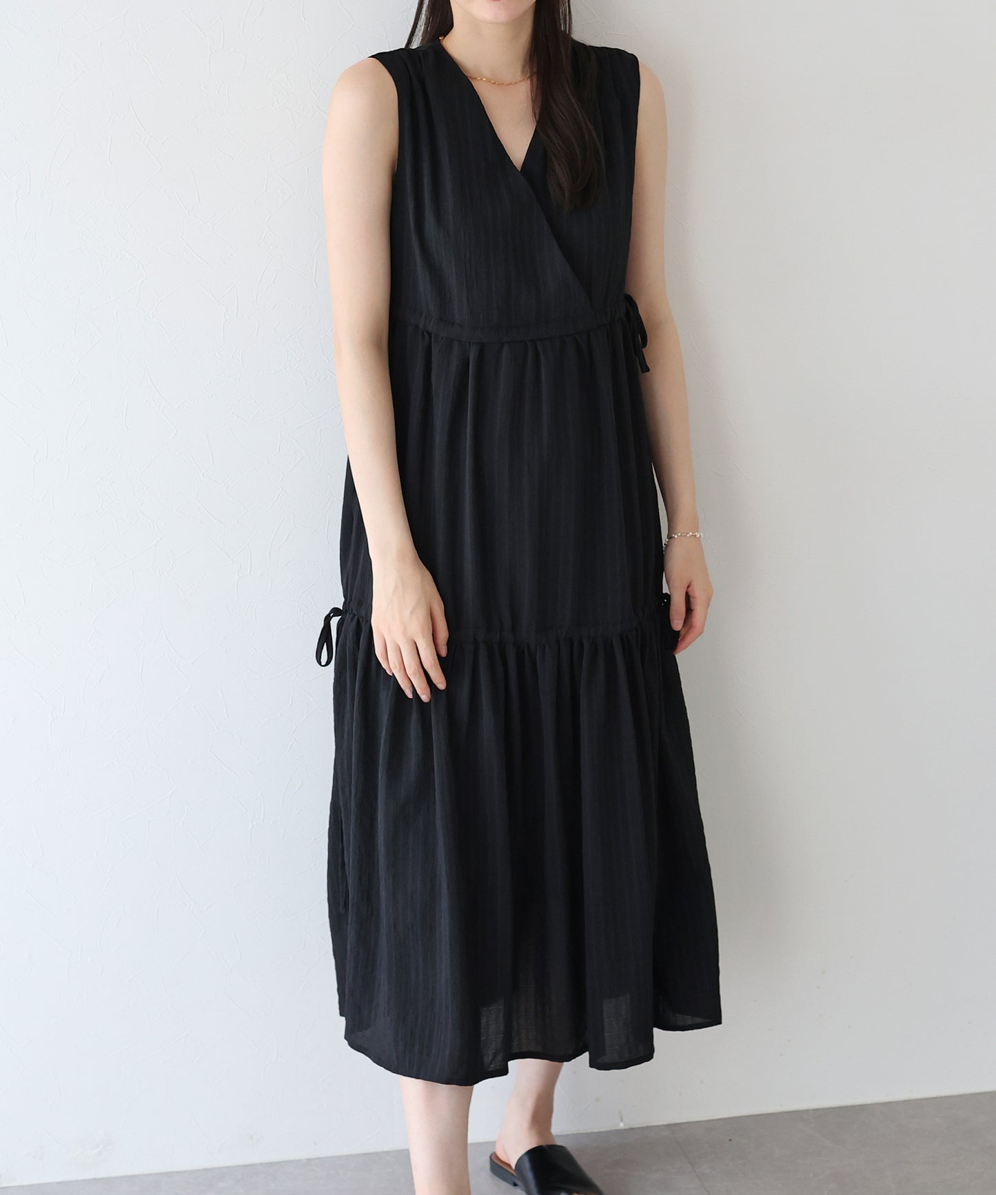 サイドリボンカシュクールティアードワンピース