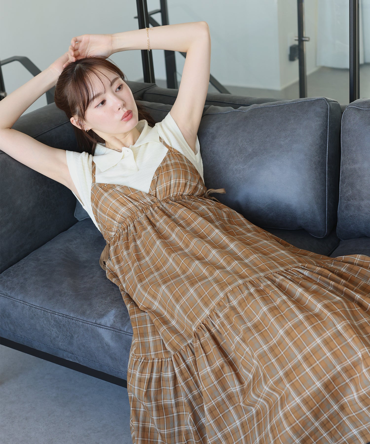 チェック柄サイドリボンキャミワンピース – BLUE ONLINE