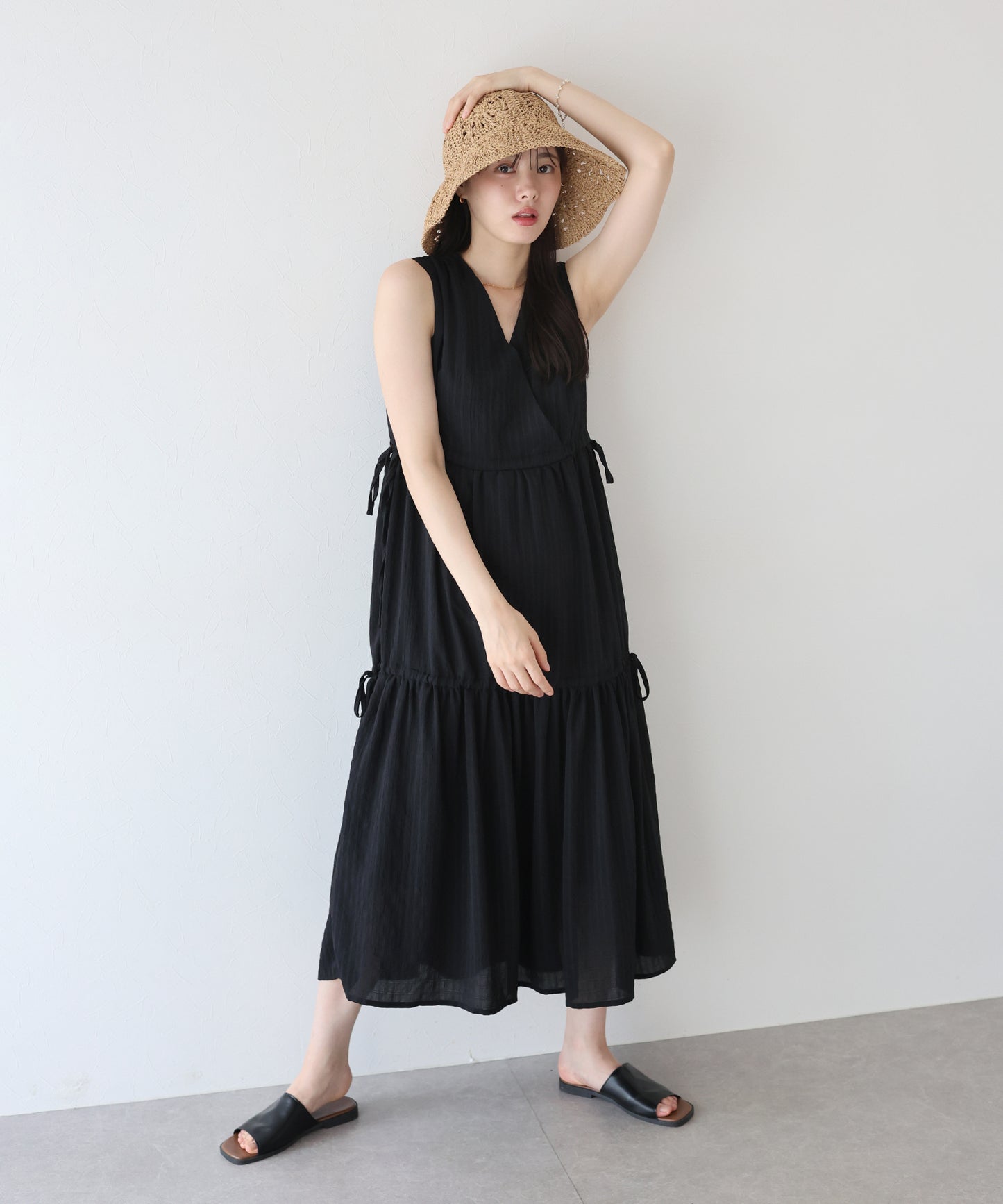 サイドリボンカシュクールティアードワンピース