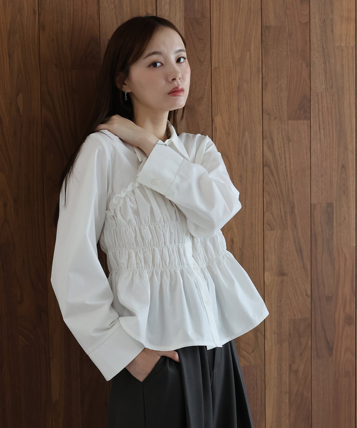 【早割5％OFF】ペプラムシャーリングシャツ