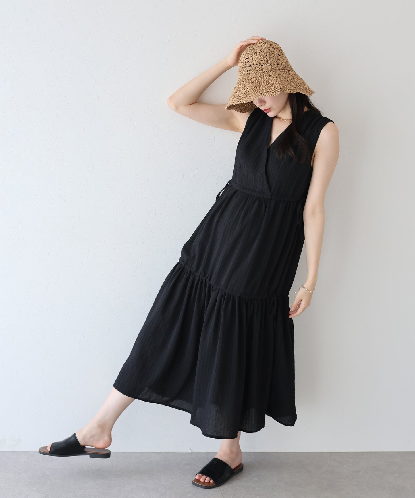 サイドリボンカシュクールティアードワンピース