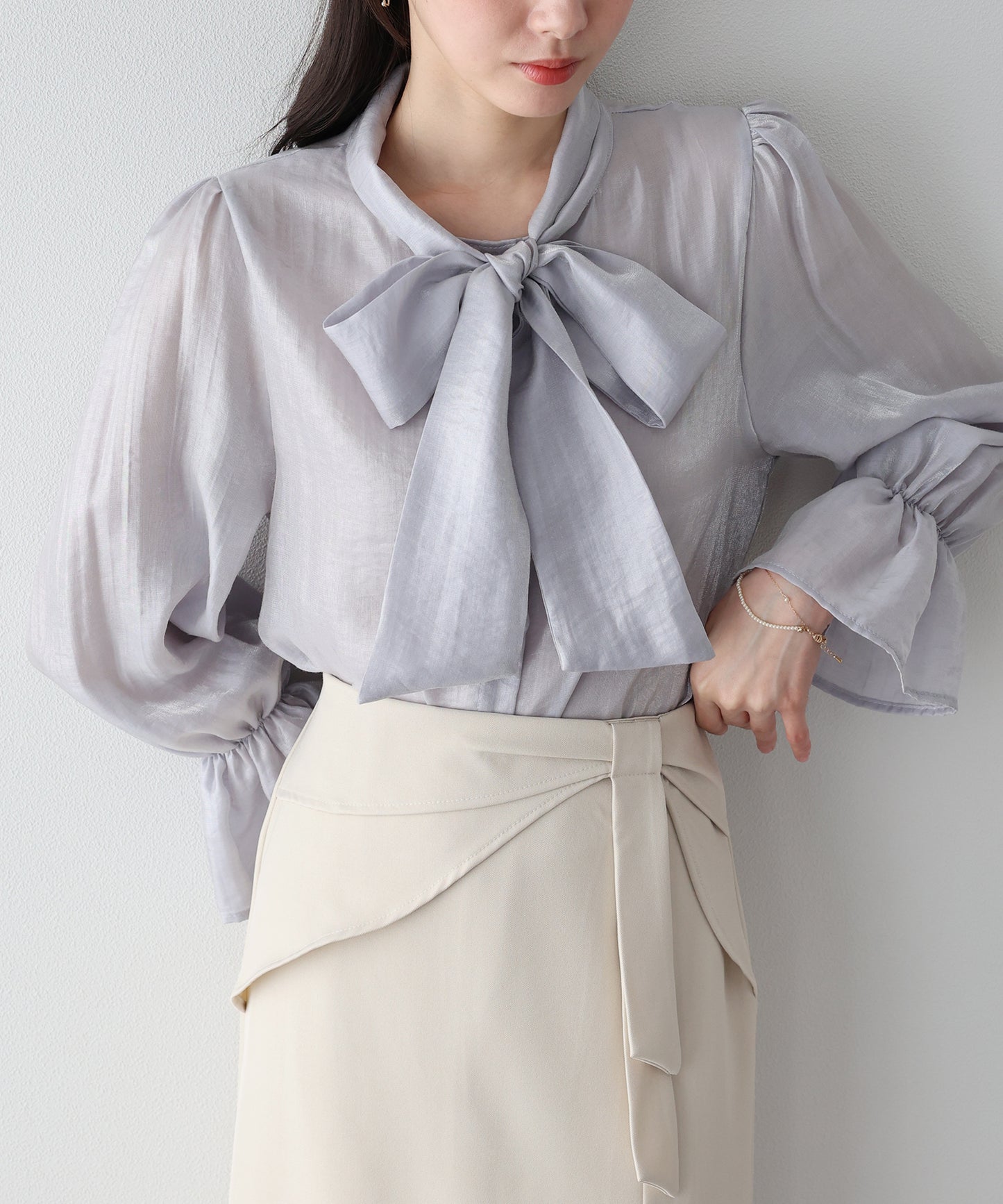 【早割5％OFF】リボンシアーブラウス【ネコポス】