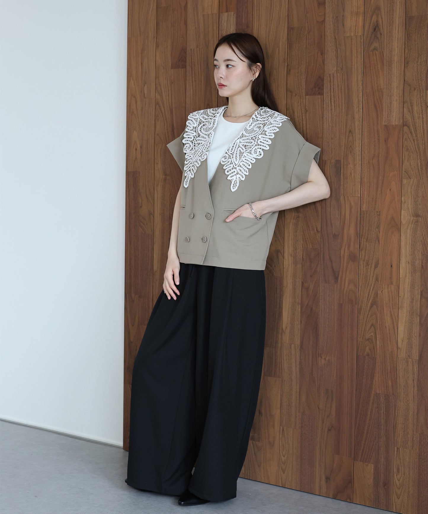 【早割5％OFF】レースビッグカラージャケット