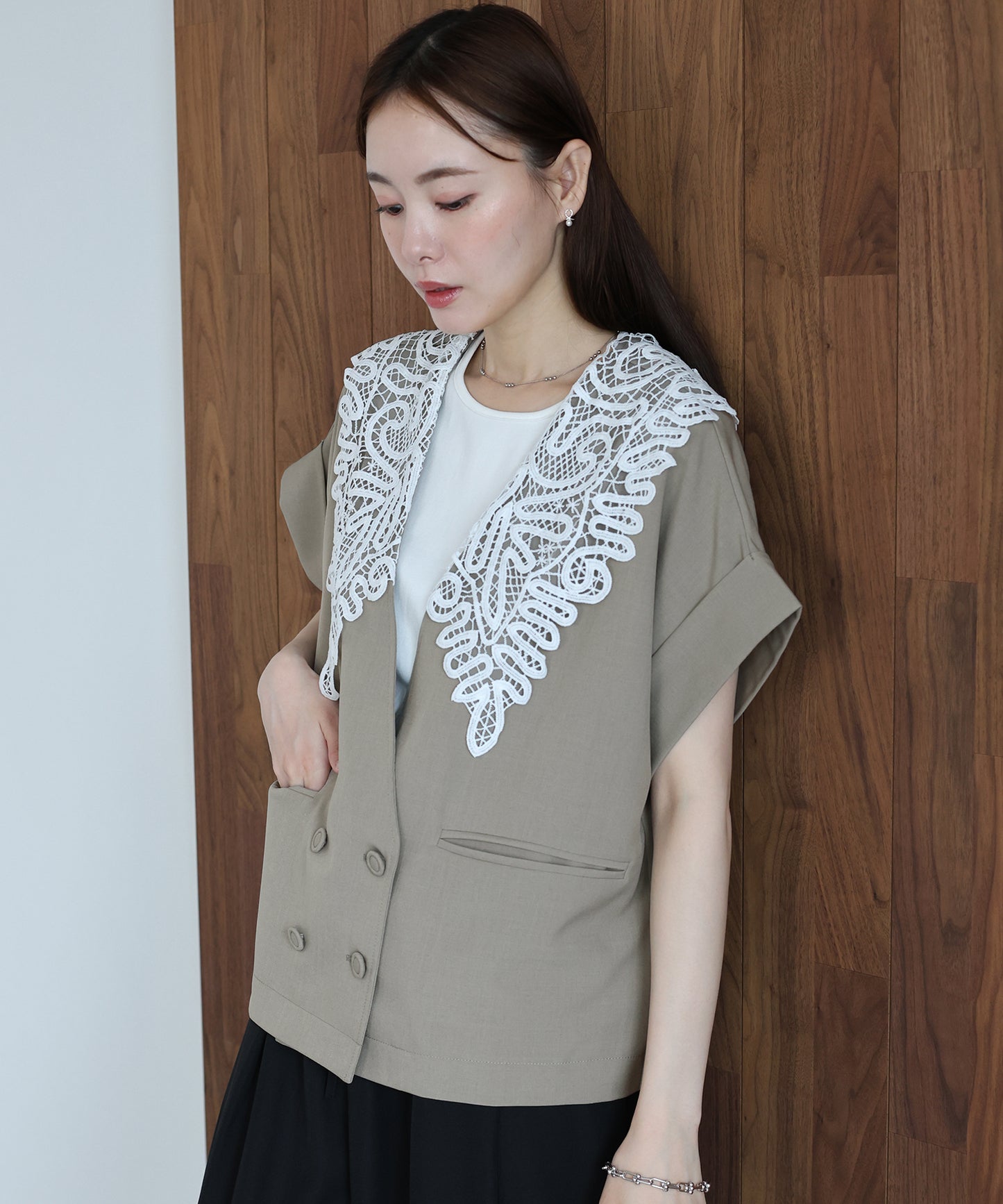 【早割5％OFF】レースビッグカラージャケット