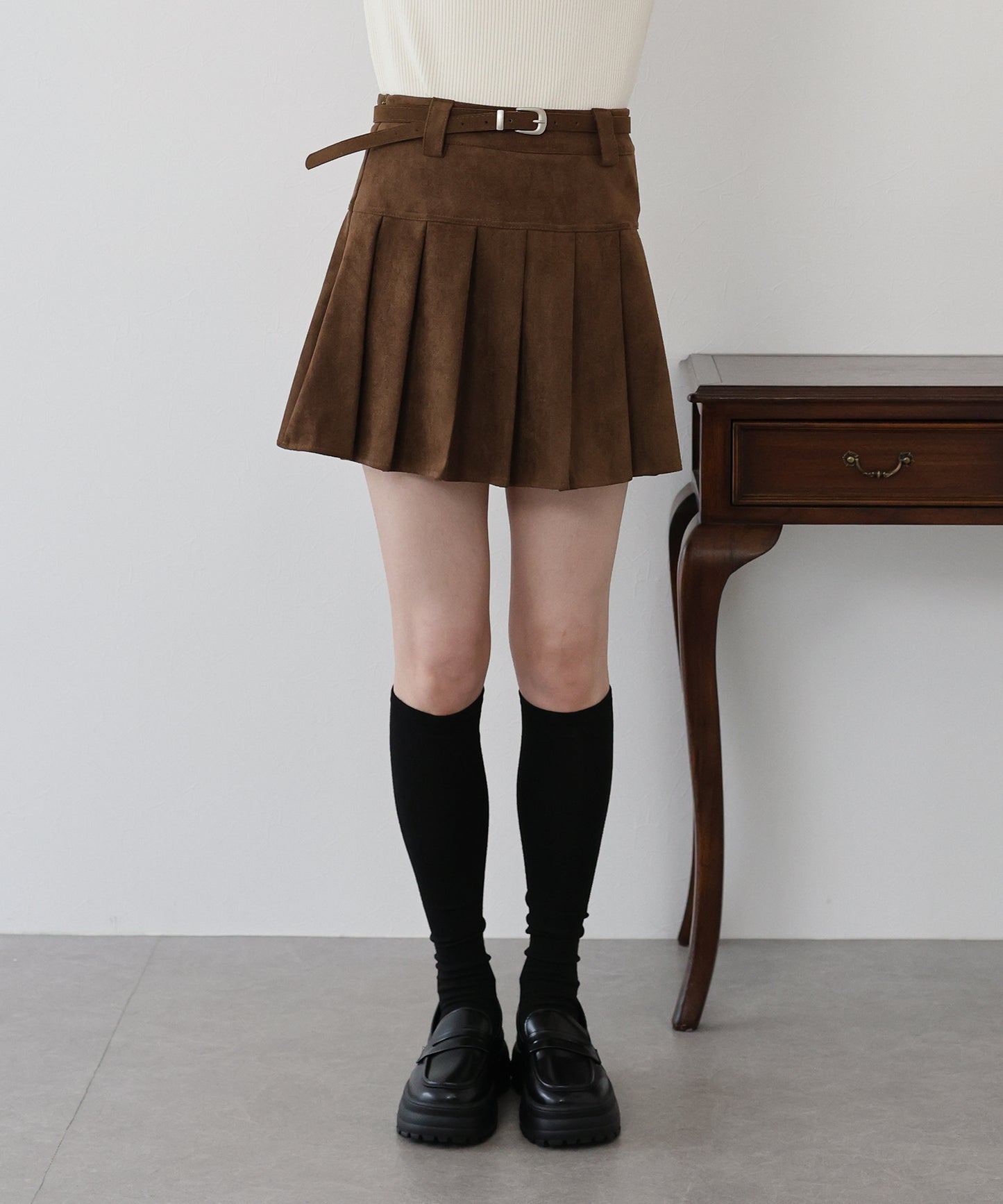 ベルトSETスウェードプリーツミニスカート