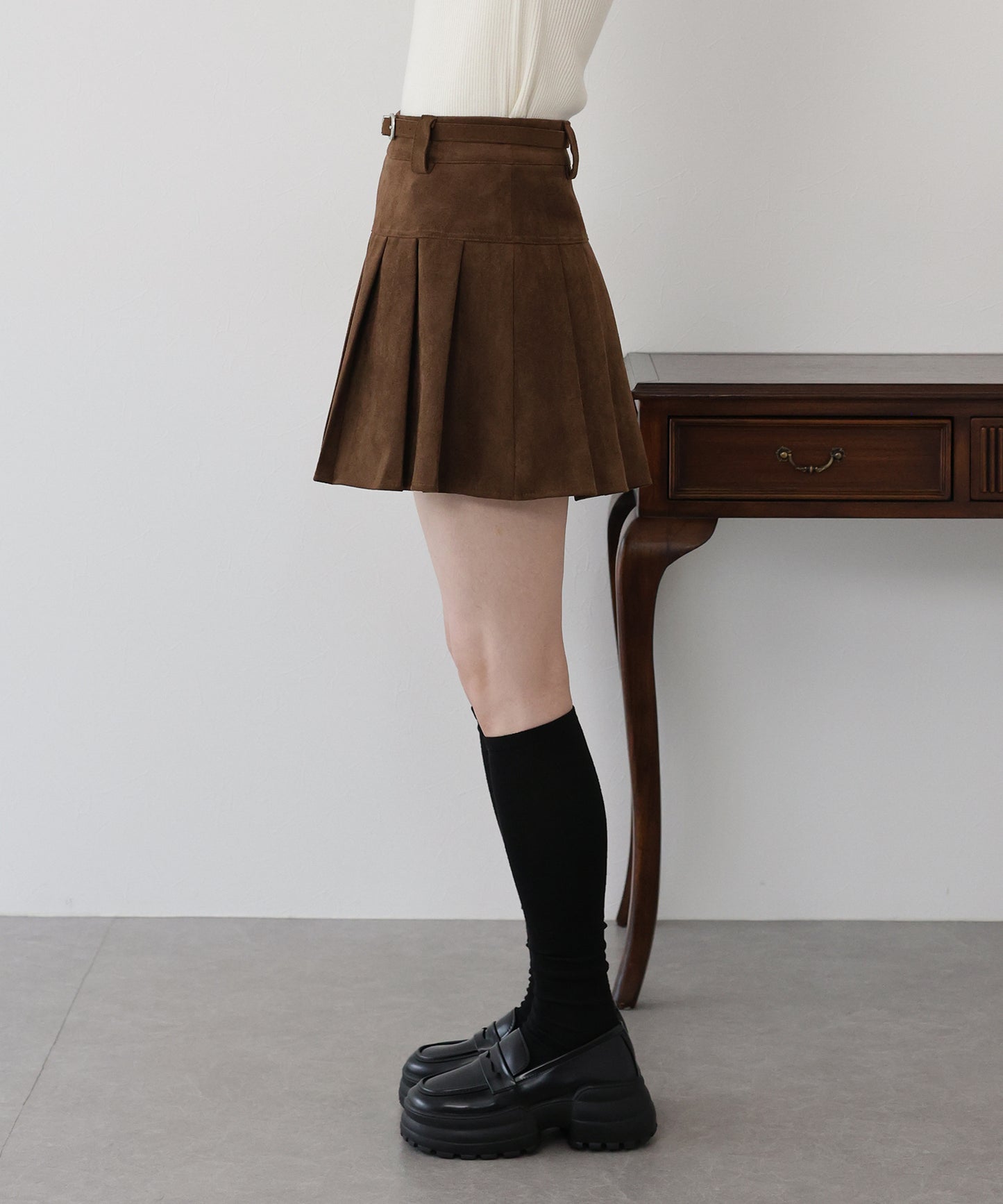 ベルトSETスウェードプリーツミニスカート