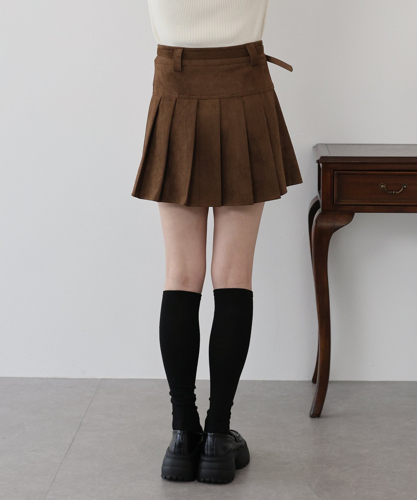 ベルトSETスウェードプリーツミニスカート