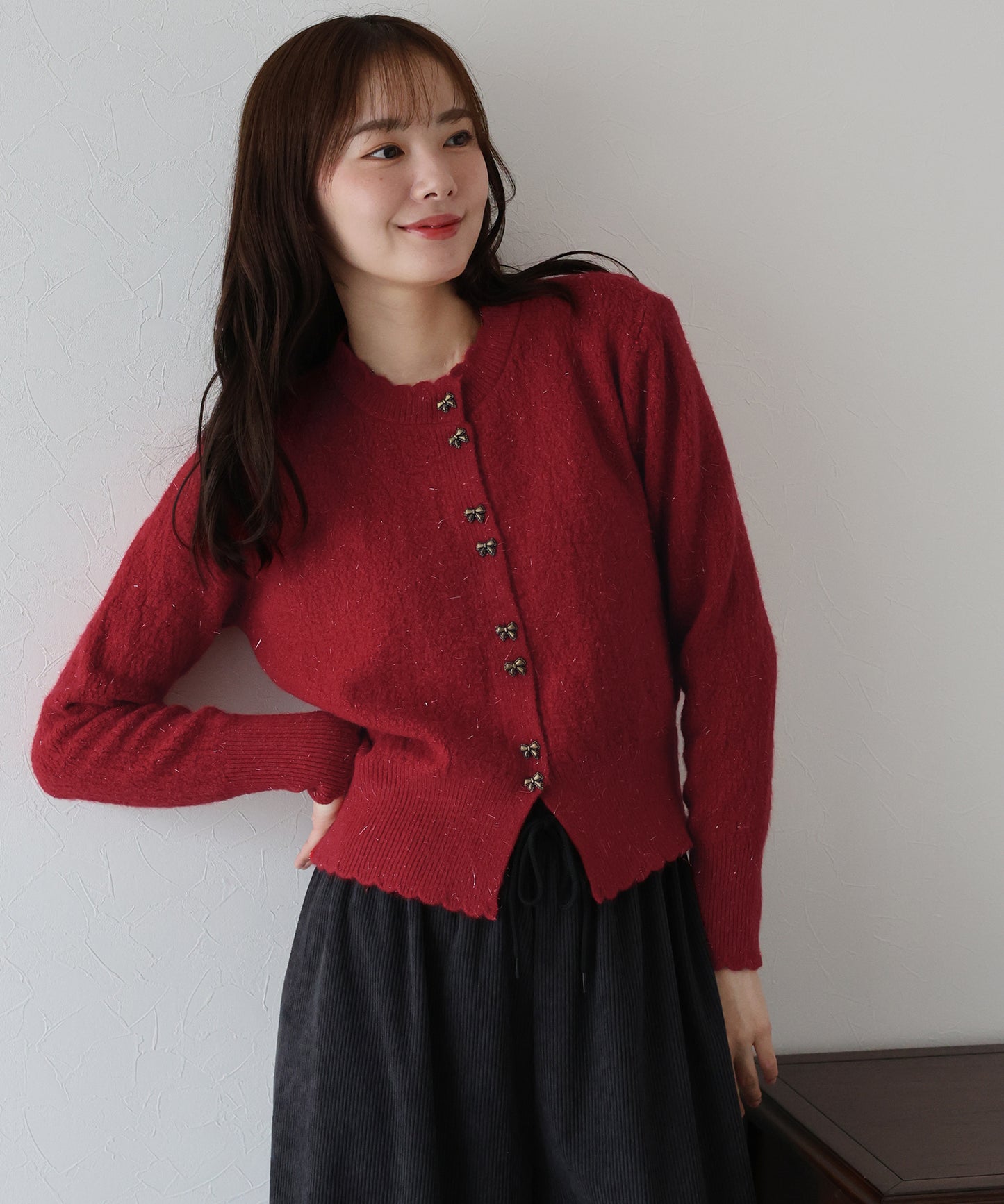 【早割5％OFF】リボン釦カーディガン