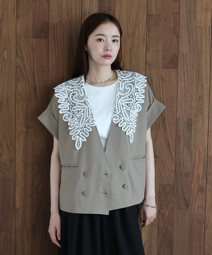 【早割5％OFF】レースビッグカラージャケット