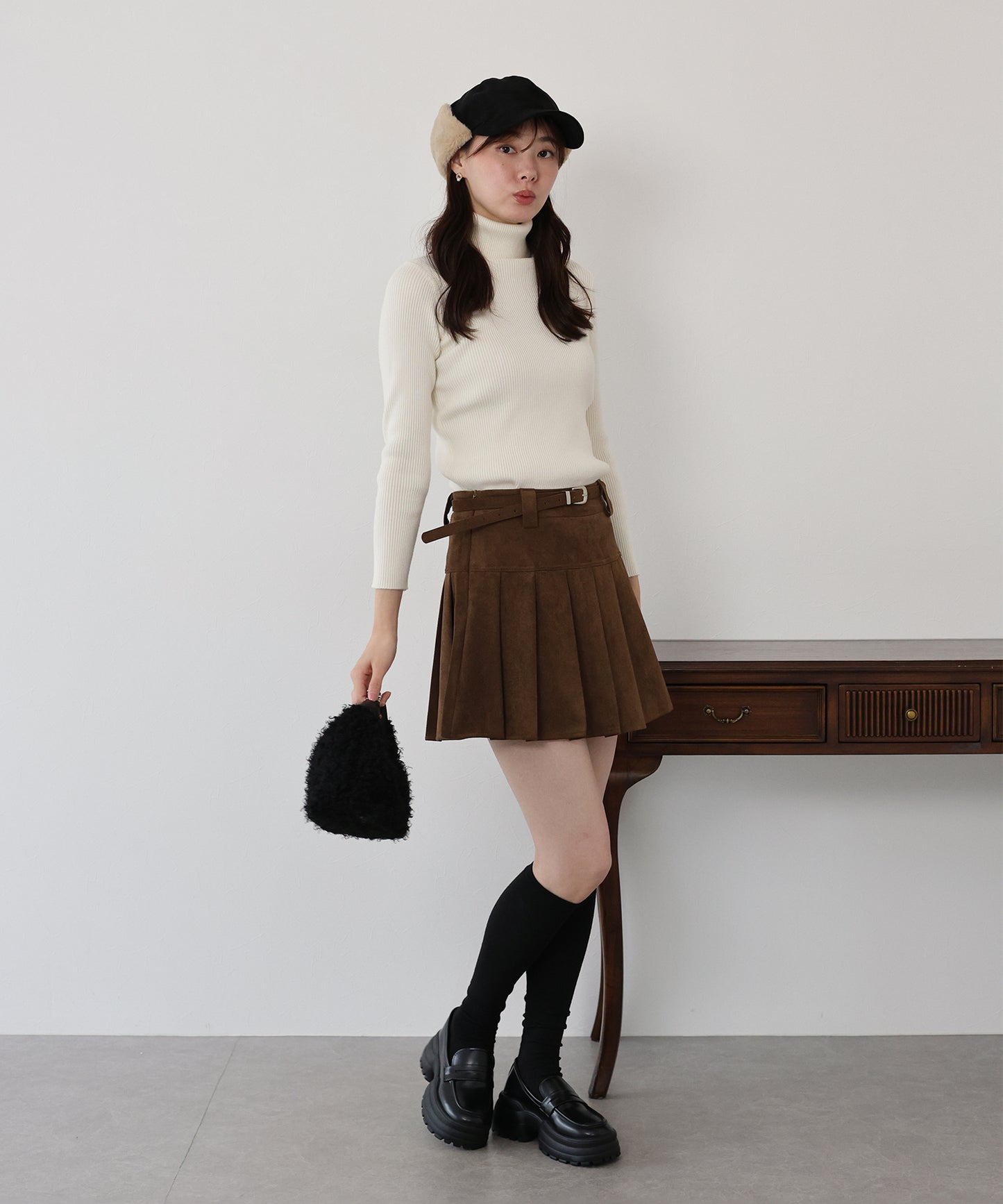 ベルトSETスウェードプリーツミニスカート