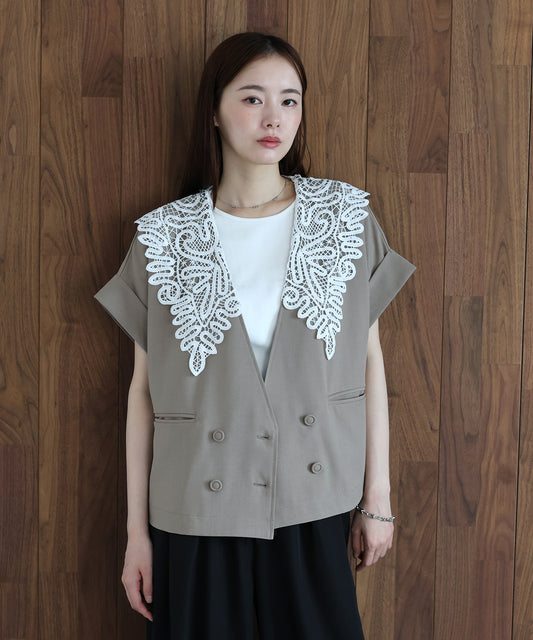 【早割5％OFF】レースビッグカラージャケット
