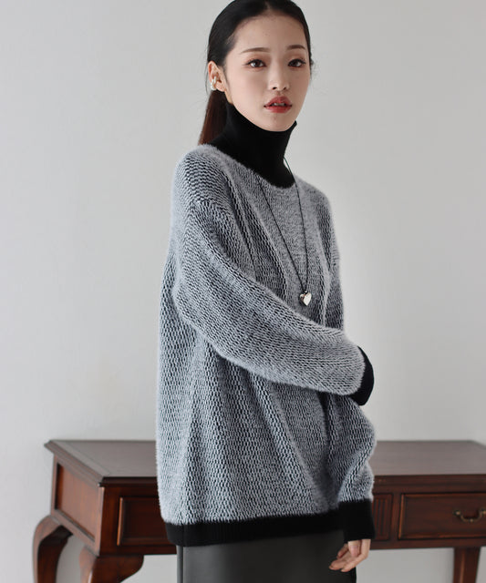 【SALE】配色タートルシャギーニット