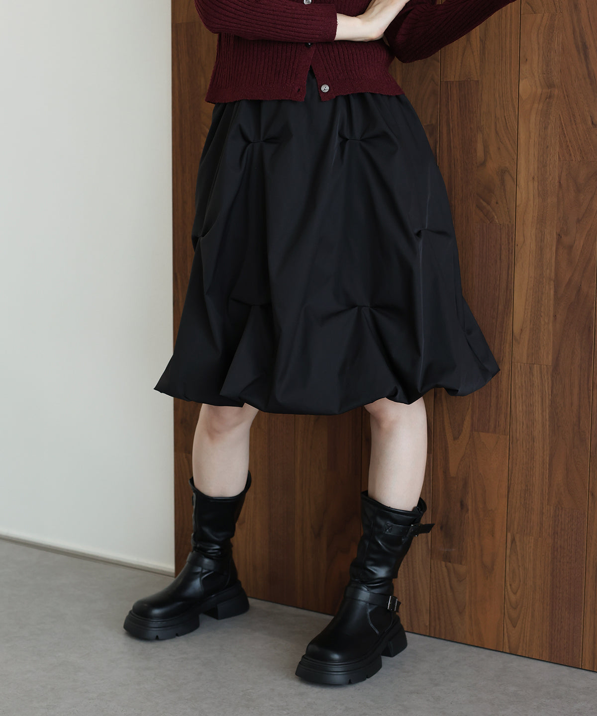 【早割5％OFF】ランダムタックバルーンミディスカート