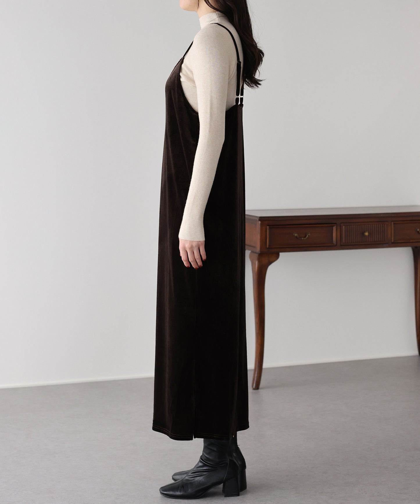 レース付ベロアキャミワンピース