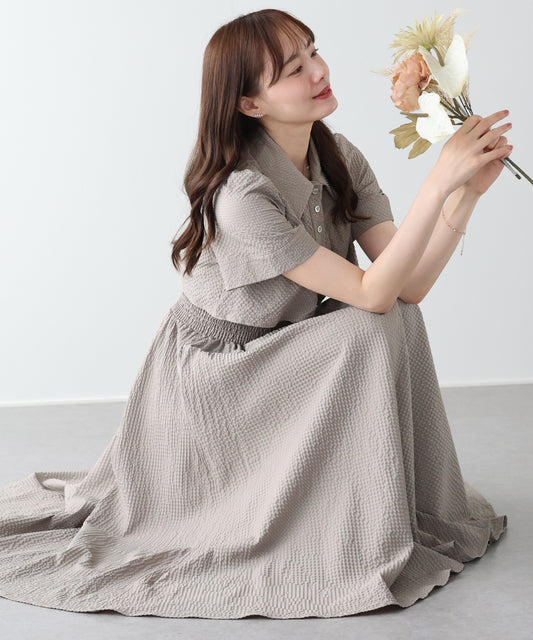 【早割5％OFF】《選べる着丈》ウエストシェイプシャツワンピース