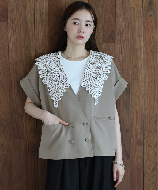 【早割5％OFF】レースビッグカラージャケット
